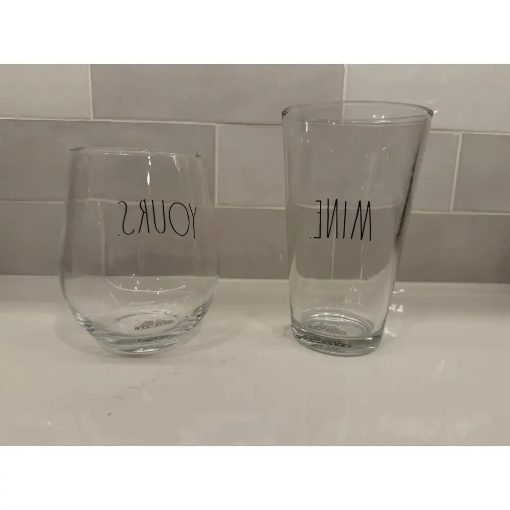 Rae‎ Dunn Yours and Mine Wine and Pint Glasses